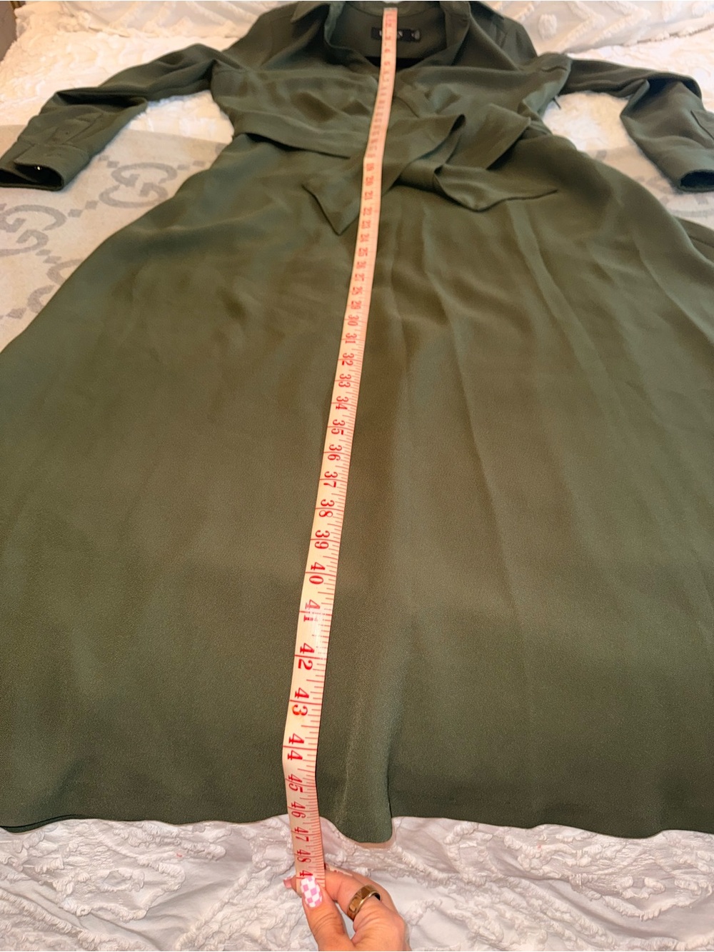 Lauren Ralph Lauren Surplice Georgette Olive Green Wrap Midi Dress - Elegant - Picture 9 of 14